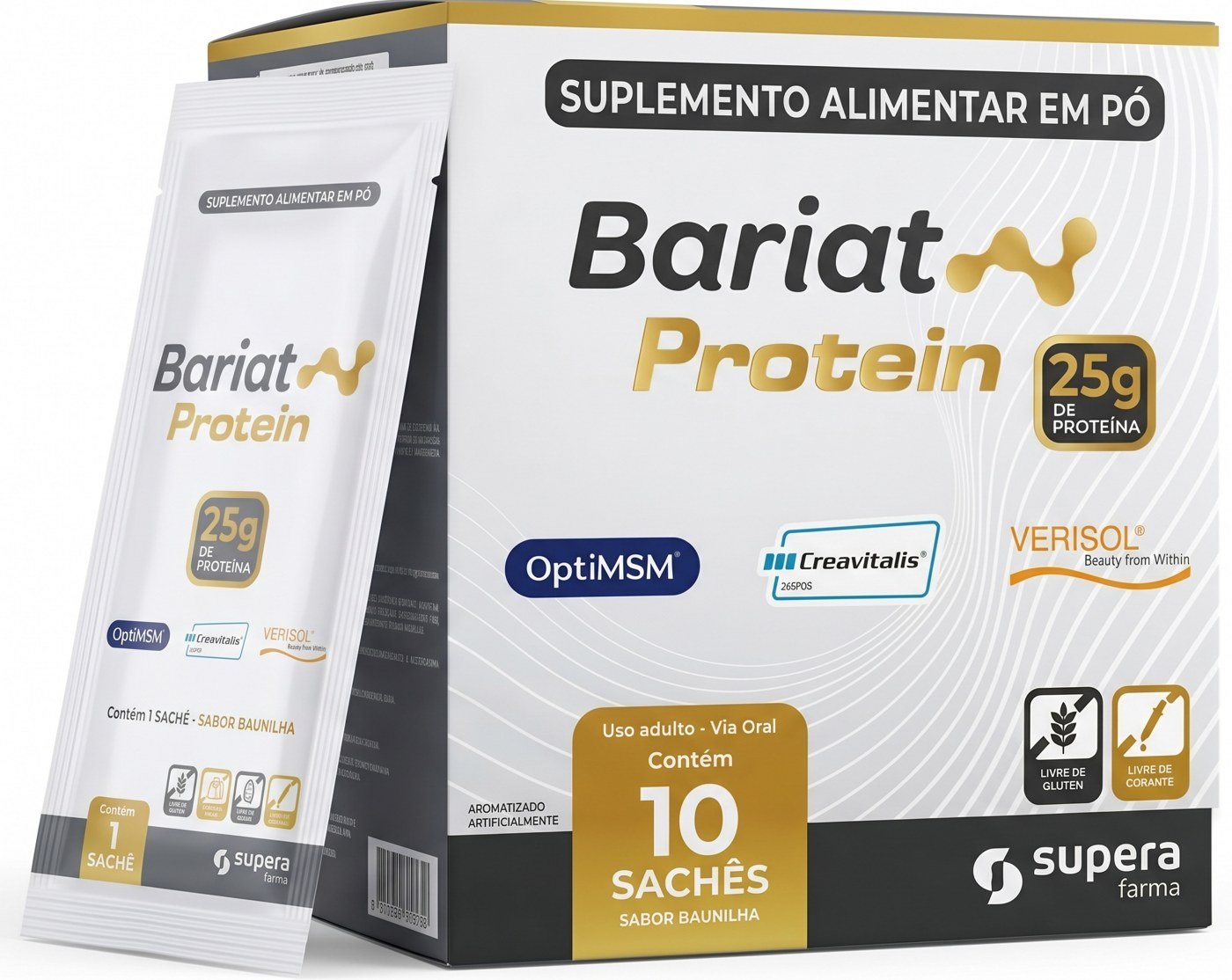 Bariat Protein, caixa com 10 sachês e sachê